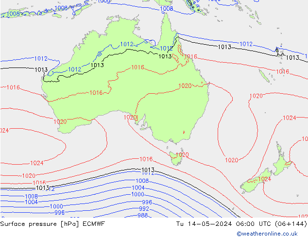 pressão do solo ECMWF Ter 14.05.2024 06 UTC