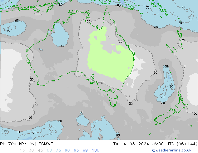 Humidité rel. 700 hPa ECMWF mar 14.05.2024 06 UTC
