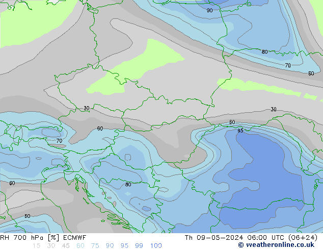 RH 700 hPa ECMWF Th 09.05.2024 06 UTC