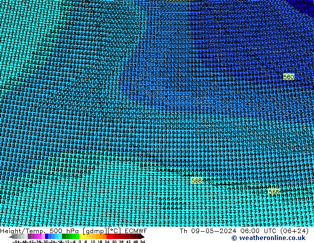 Height/Temp. 500 hPa ECMWF Th 09.05.2024 06 UTC