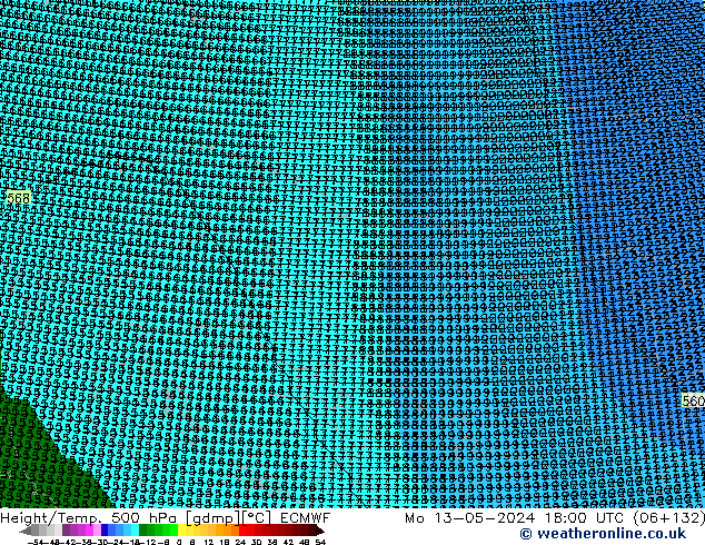 Height/Temp. 500 hPa ECMWF Mo 13.05.2024 18 UTC