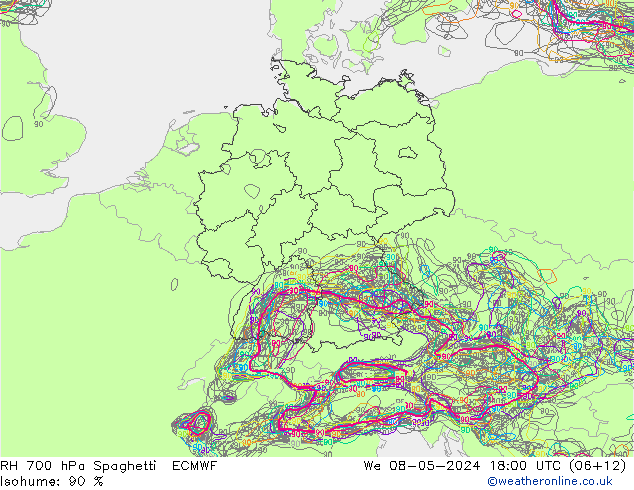 RH 700 hPa Spaghetti ECMWF St 08.05.2024 18 UTC