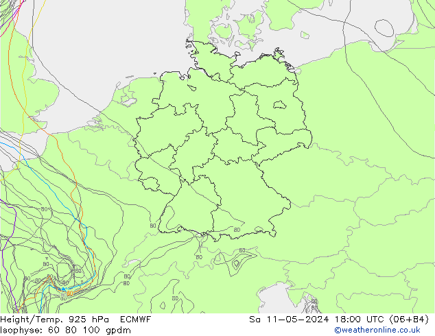 Hoogte/Temp. 925 hPa ECMWF za 11.05.2024 18 UTC
