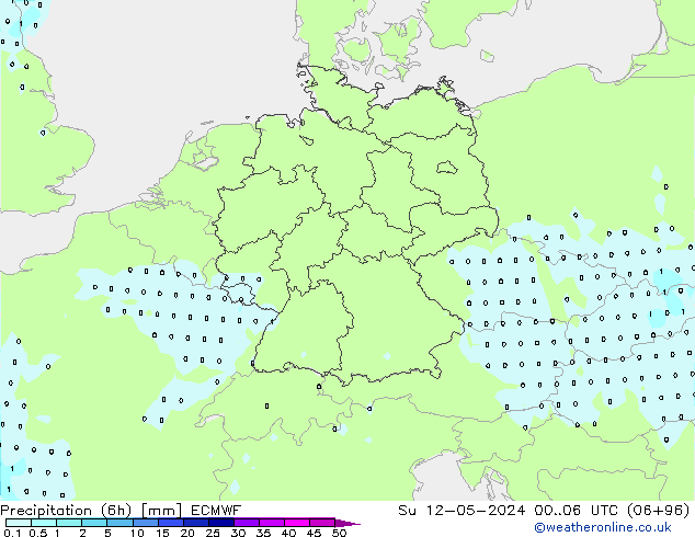 Precipitation (6h) ECMWF Su 12.05.2024 06 UTC