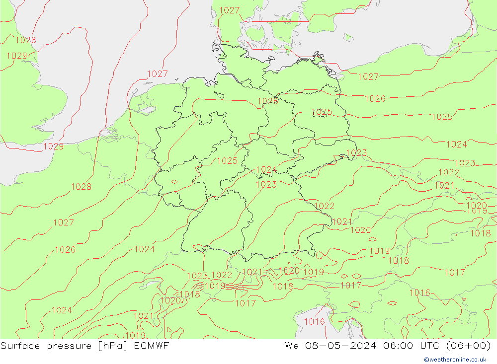 Surface pressure ECMWF We 08.05.2024 06 UTC