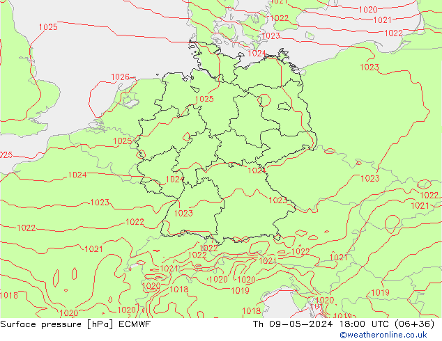 Surface pressure ECMWF Th 09.05.2024 18 UTC