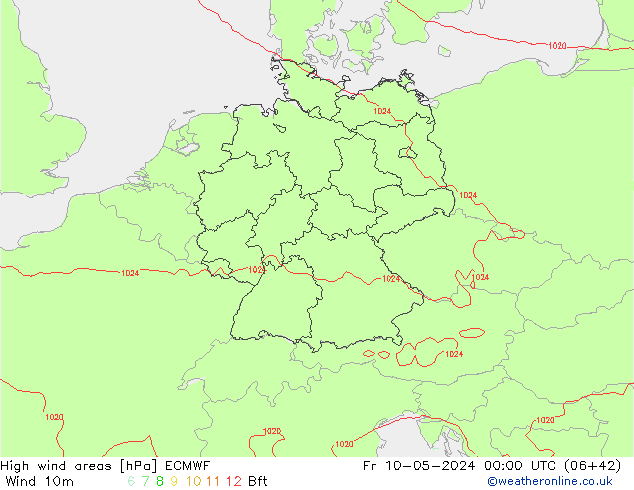 High wind areas ECMWF Sex 10.05.2024 00 UTC