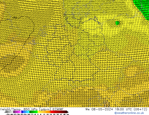Hoogte/Temp. 850 hPa ECMWF wo 08.05.2024 18 UTC