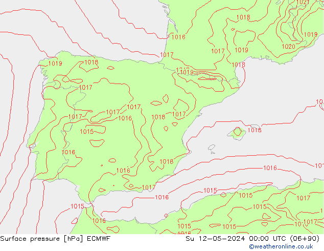 Presión superficial ECMWF dom 12.05.2024 00 UTC