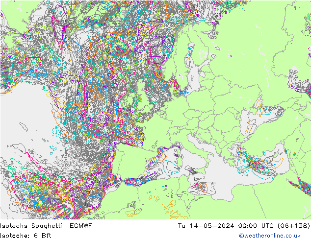 Isotachs Spaghetti ECMWF Ter 14.05.2024 00 UTC