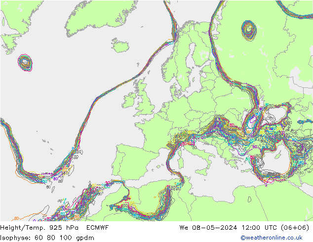 Géop./Temp. 925 hPa ECMWF mer 08.05.2024 12 UTC