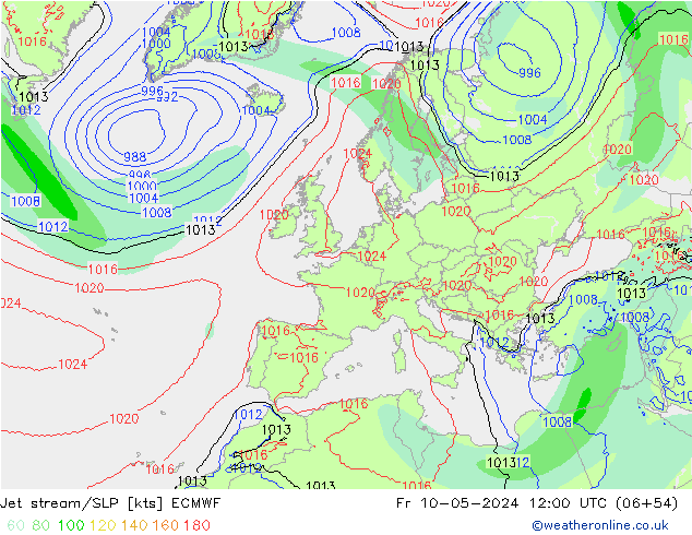 Jet Akımları/SLP ECMWF Cu 10.05.2024 12 UTC