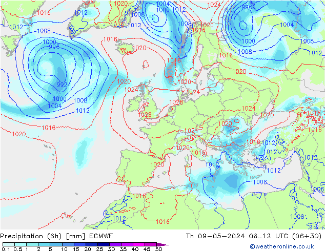 Precipitación (6h) ECMWF jue 09.05.2024 12 UTC