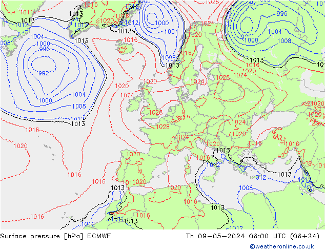 Bodendruck ECMWF Do 09.05.2024 06 UTC