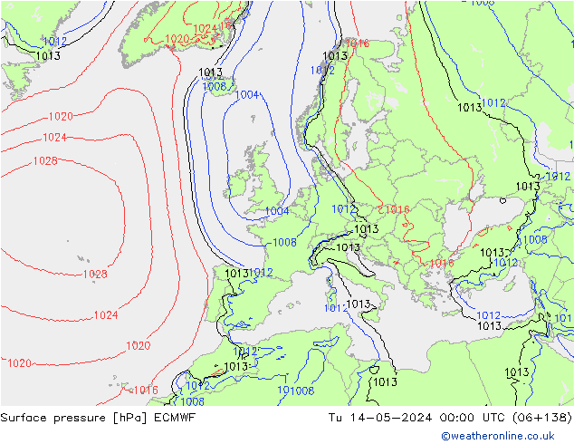 Luchtdruk (Grond) ECMWF di 14.05.2024 00 UTC