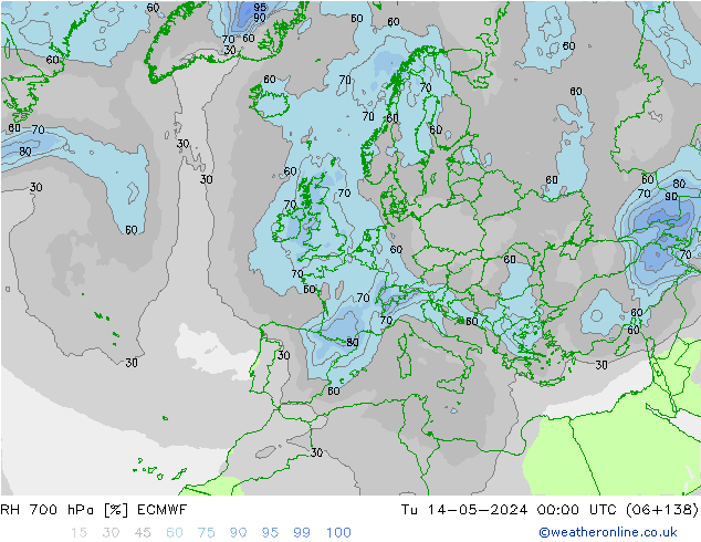 RH 700 hPa ECMWF Tu 14.05.2024 00 UTC