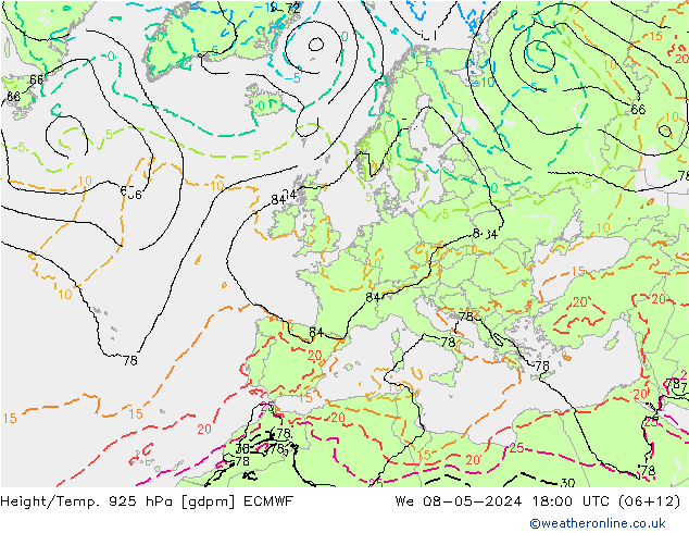 Yükseklik/Sıc. 925 hPa ECMWF Çar 08.05.2024 18 UTC