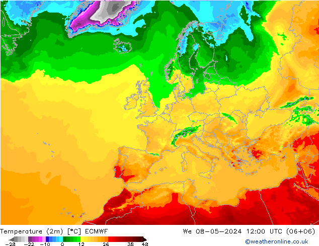 Temperaturkarte (2m) ECMWF Mi 08.05.2024 12 UTC