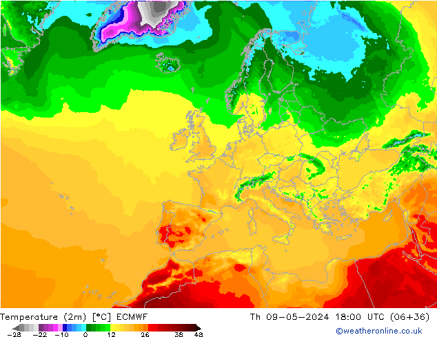 карта температуры ECMWF чт 09.05.2024 18 UTC