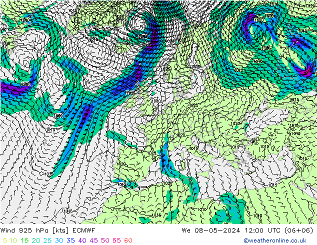 wiatr 925 hPa ECMWF śro. 08.05.2024 12 UTC