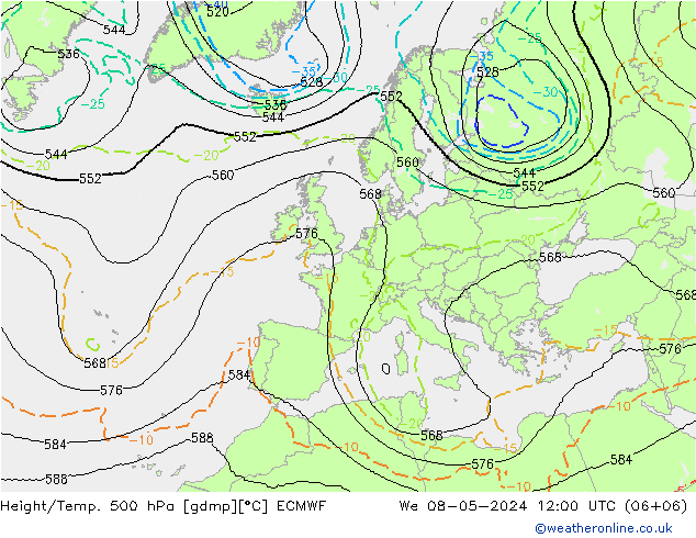 Height/Temp. 500 hPa ECMWF 星期三 08.05.2024 12 UTC