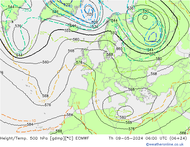 Height/Temp. 500 hPa ECMWF 星期四 09.05.2024 06 UTC