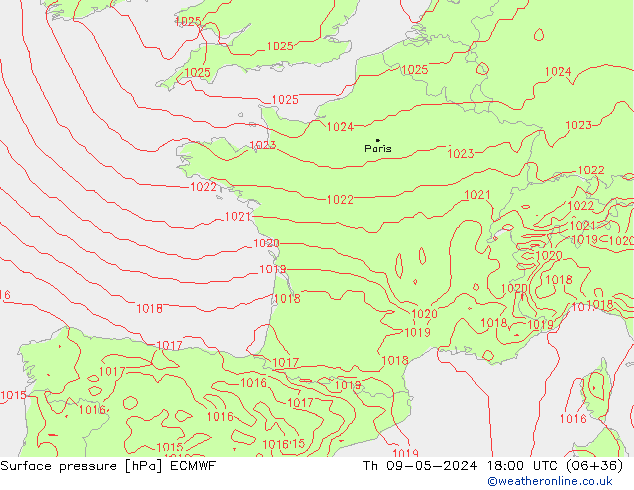 Luchtdruk (Grond) ECMWF do 09.05.2024 18 UTC