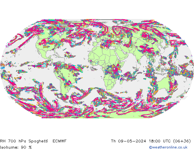 RH 700 гПа Spaghetti ECMWF чт 09.05.2024 18 UTC