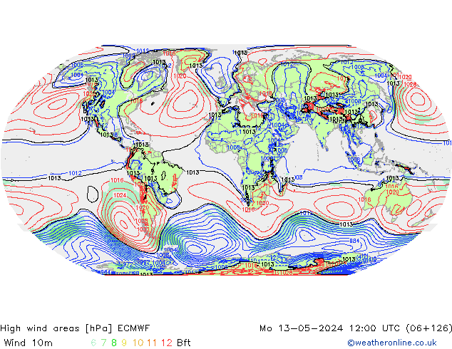 High wind areas ECMWF Po 13.05.2024 12 UTC