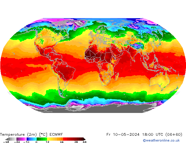Temperature (2m) ECMWF Pá 10.05.2024 18 UTC