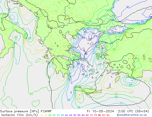 Eşrüzgar Hızları (km/sa) ECMWF Cu 10.05.2024 12 UTC