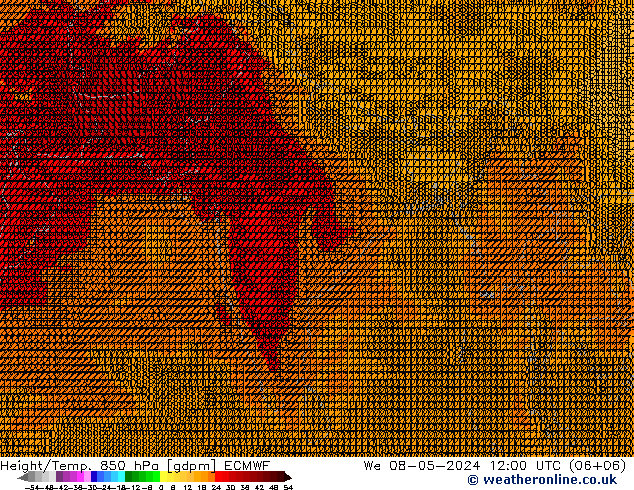 Yükseklik/Sıc. 850 hPa ECMWF Çar 08.05.2024 12 UTC
