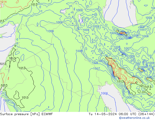 Atmosférický tlak ECMWF Út 14.05.2024 06 UTC