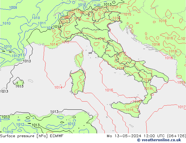 Bodendruck ECMWF Mo 13.05.2024 12 UTC