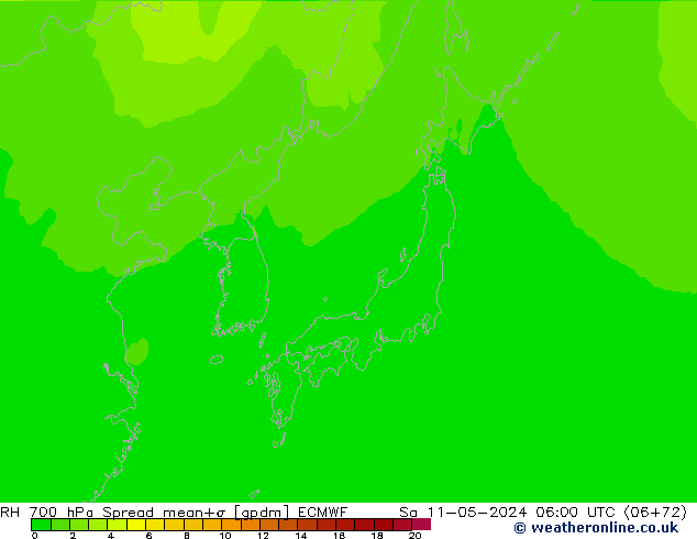 RH 700 гПа Spread ECMWF сб 11.05.2024 06 UTC