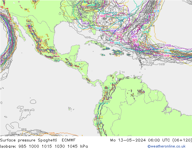 Surface pressure Spaghetti ECMWF Mo 13.05.2024 06 UTC