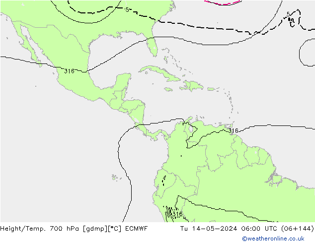 Height/Temp. 700 hPa ECMWF Tu 14.05.2024 06 UTC