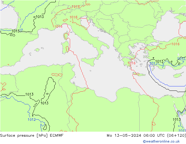 Surface pressure ECMWF Mo 13.05.2024 06 UTC