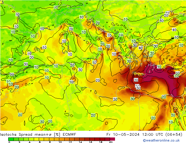 Isotachs Spread ECMWF ven 10.05.2024 12 UTC