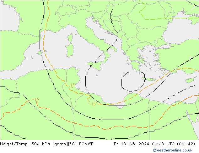 Height/Temp. 500 hPa ECMWF ven 10.05.2024 00 UTC