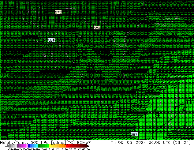 Geop./Temp. 500 hPa ECMWF jue 09.05.2024 06 UTC