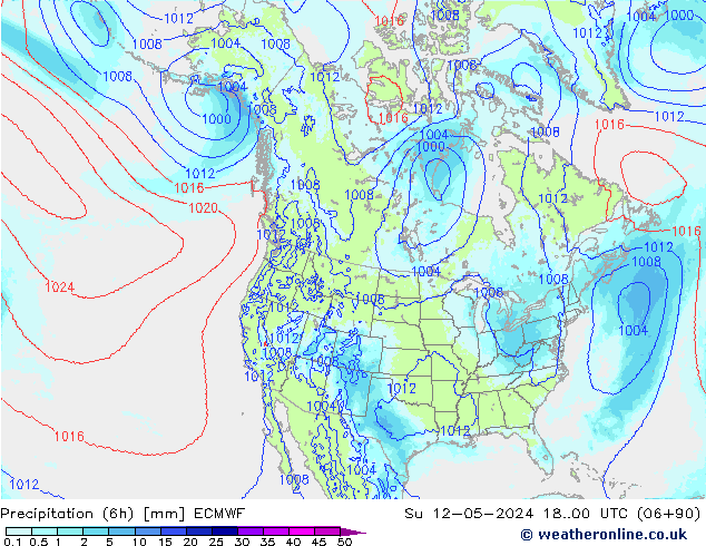 Precipitation (6h) ECMWF Su 12.05.2024 00 UTC