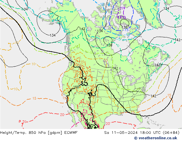 Height/Temp. 850 hPa ECMWF Sa 11.05.2024 18 UTC