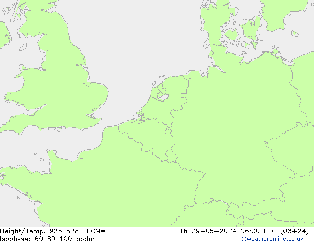 Hoogte/Temp. 925 hPa ECMWF do 09.05.2024 06 UTC
