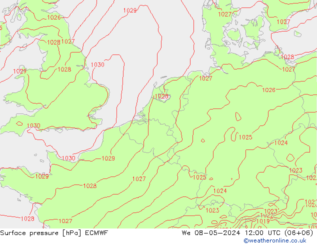 pressão do solo ECMWF Qua 08.05.2024 12 UTC