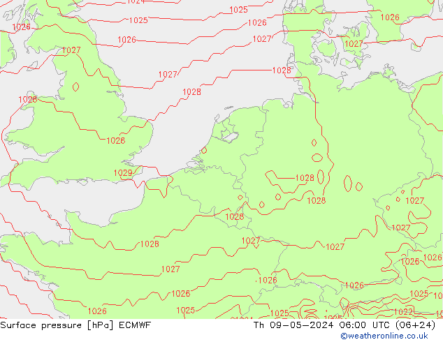 Pressione al suolo ECMWF gio 09.05.2024 06 UTC