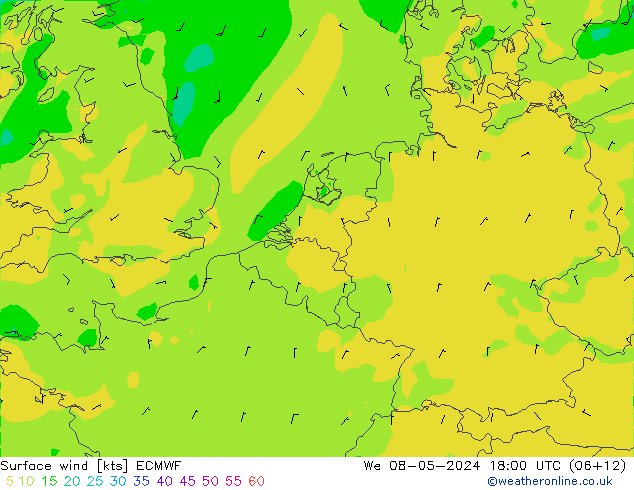 Surface wind ECMWF We 08.05.2024 18 UTC