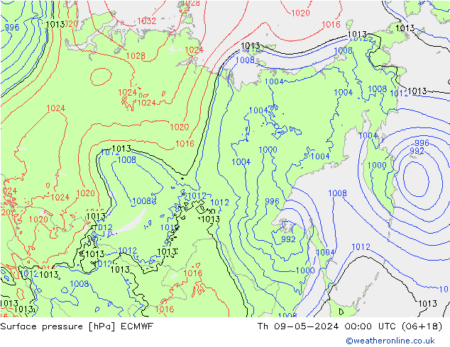 Atmosférický tlak ECMWF Čt 09.05.2024 00 UTC