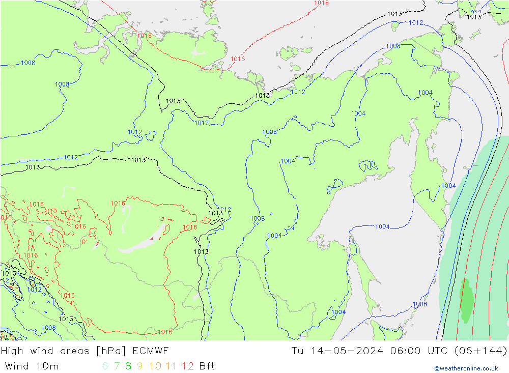 High wind areas ECMWF  14.05.2024 06 UTC