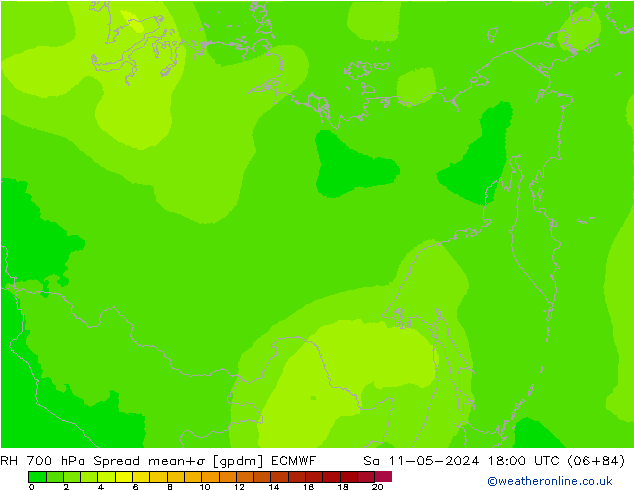 Humidité rel. 700 hPa Spread ECMWF sam 11.05.2024 18 UTC
